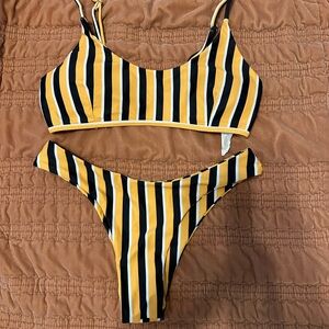 SHEIN Yellow and Black Striped Bikini Set